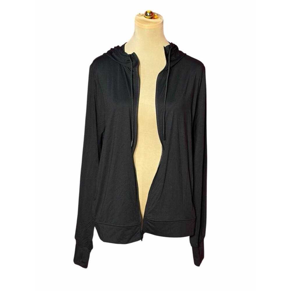 Rae Mode Black Lightweight Zip Front Hoodie Jacket Large